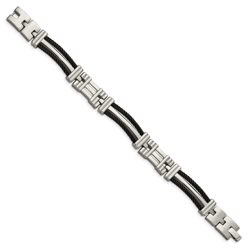 Alternate view of the 10mm Men&#39;s Titanium and Black Cable Link Bracelet by The Black Bow Jewelry Co.