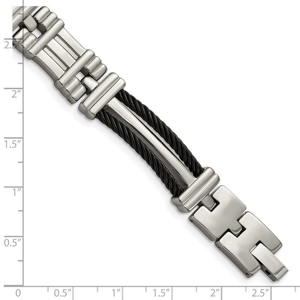 Alternate view of the 10mm Men&#39;s Titanium and Black Cable Link Bracelet by The Black Bow Jewelry Co.