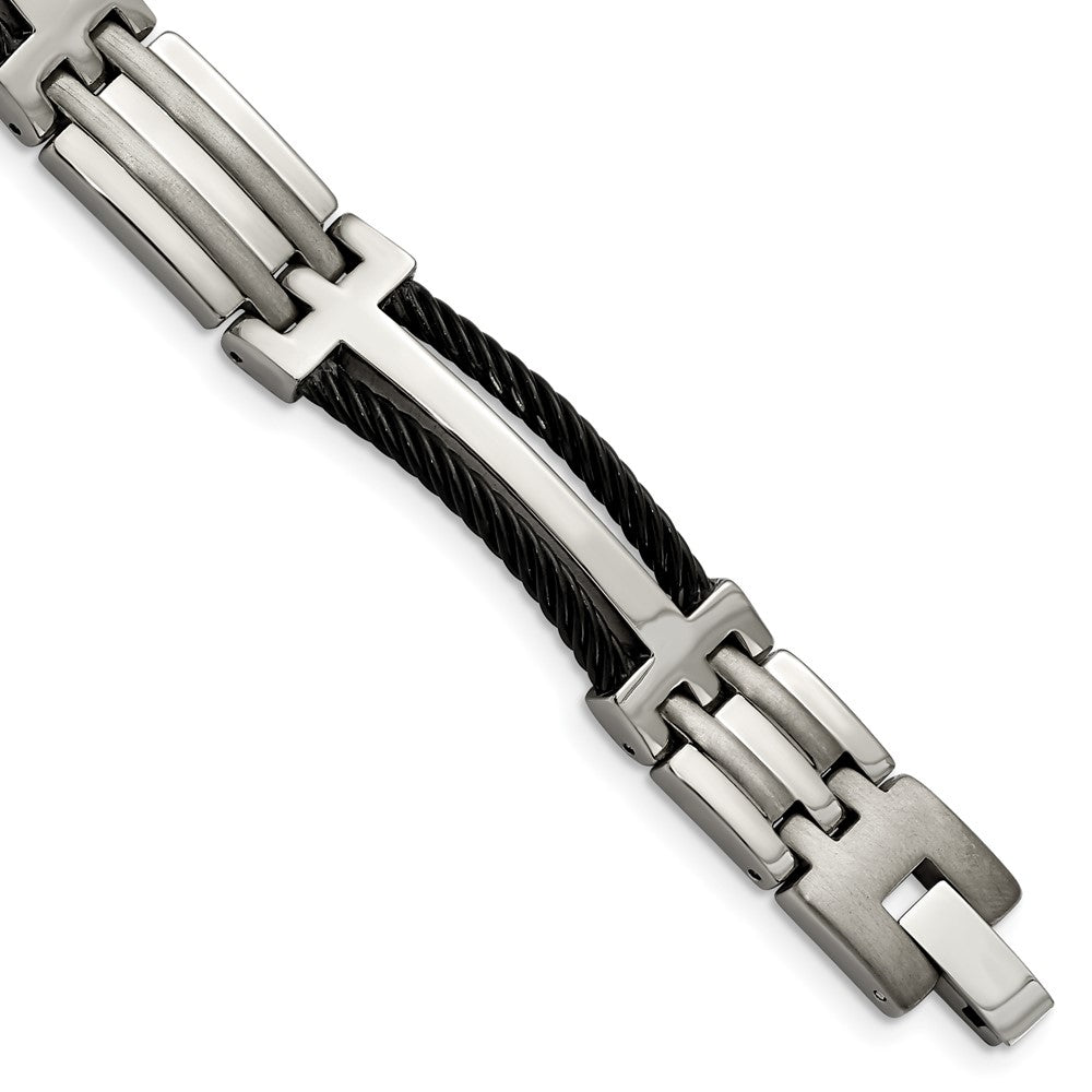 11mm Men&#39;s Titanium and Black Cable Link Bracelet - 8.5 Inch, Item B8400 by The Black Bow Jewelry Co.