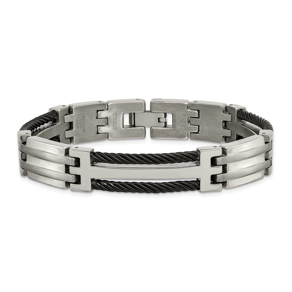 Alternate view of the 11mm Men&#39;s Titanium and Black Cable Link Bracelet - 8.5 Inch by The Black Bow Jewelry Co.