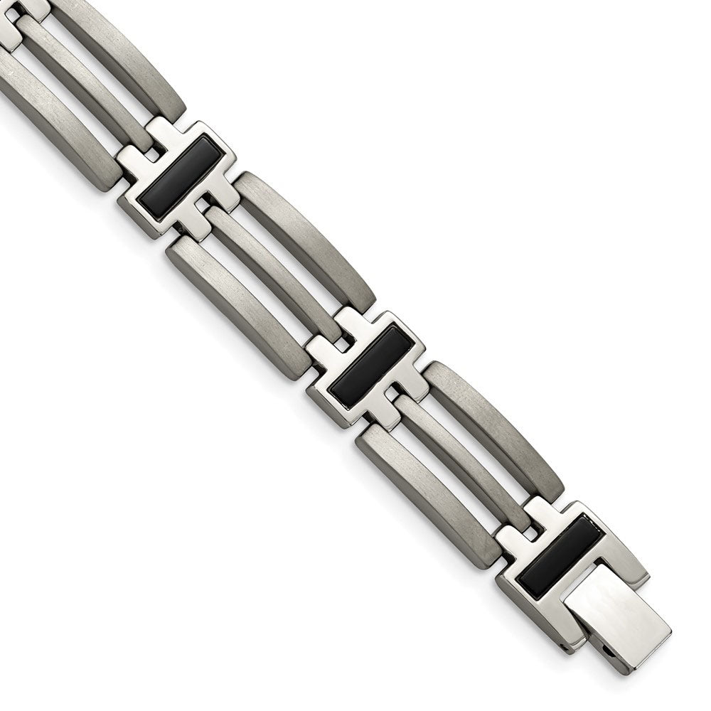 12mm Men's Black Enamel and Titanium Link Bracelet, Item B8402 by The Black Bow Jewelry Co.