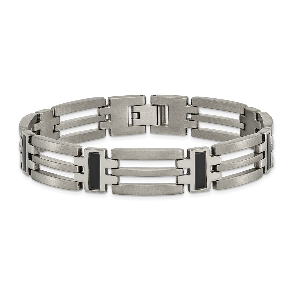 Alternate view of the 12mm Men&#39;s Black Enamel and Titanium Link Bracelet by The Black Bow Jewelry Co.