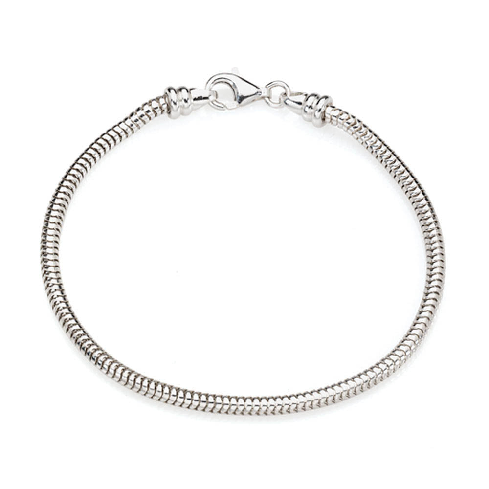 Sterling Silver 3mm Artisan Snake Starter Bead Charm Bracelet, 8 Inch, Item B8447 by The Black Bow Jewelry Co.