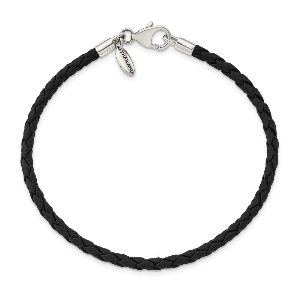 Alternate view of the 3mm Black Leather Cord &amp; Sterling Silver Starter Bead Bracelet by The Black Bow Jewelry Co.