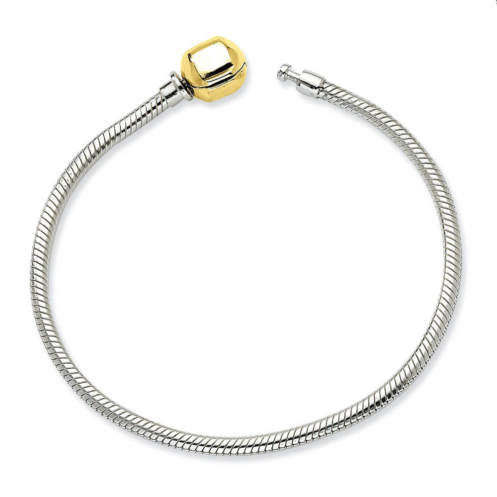 3mm Silver Snake & 14k Gold Clasp Starter Bead Bracelet, Item B8654 by The Black Bow Jewelry Co.