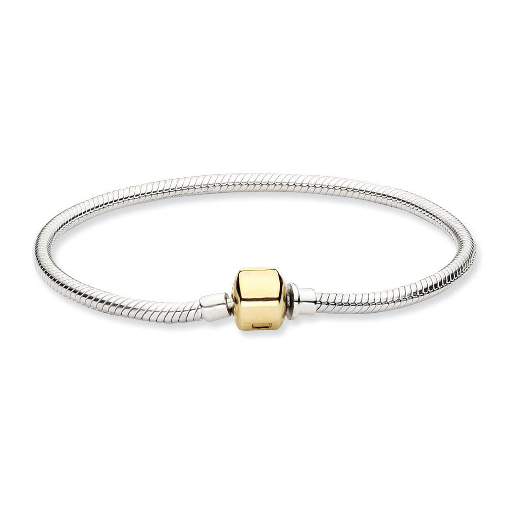 Alternate view of the 3mm Silver Snake & 14k Gold Clasp Starter Bead Bracelet by The Black Bow Jewelry Co.