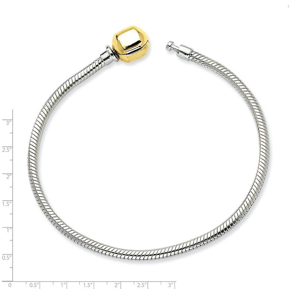 Alternate view of the 3mm Silver Snake & 14k Gold Clasp Starter Bead Bracelet by The Black Bow Jewelry Co.