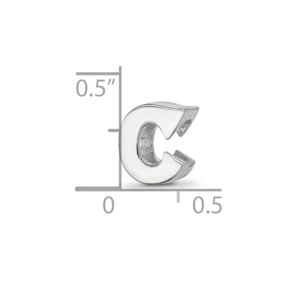 Alternate view of the Sterling Silver Letter C Polished Bead Charm, 10mm by The Black Bow Jewelry Co.