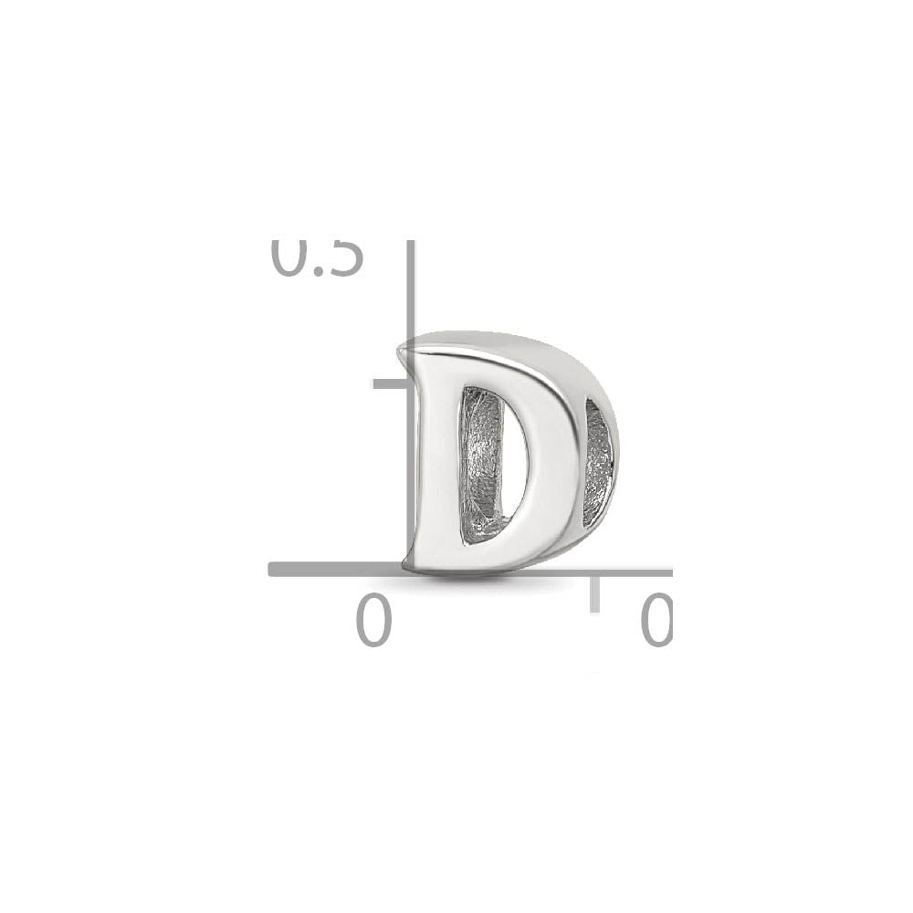 Alternate view of the Sterling Silver Letter D Polished Bead Charm, 10mm by The Black Bow Jewelry Co.