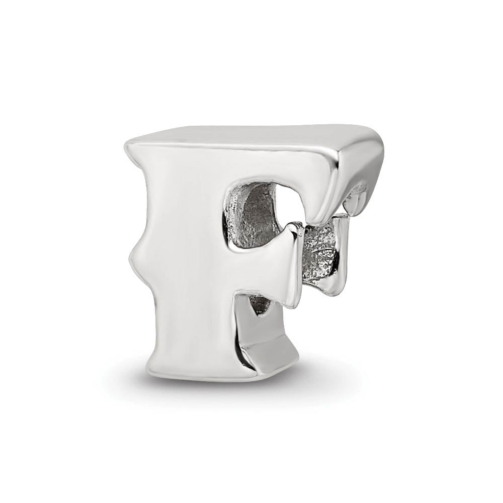 Sterling Silver Letter F Polished Bead Charm, 10mm, Item B8665 by The Black Bow Jewelry Co.