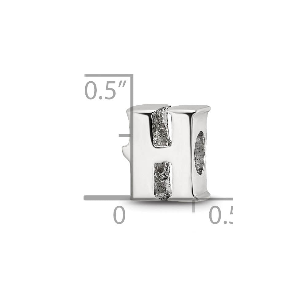 Alternate view of the Sterling Silver Letter H Polished Bead Charm, 10mm by The Black Bow Jewelry Co.