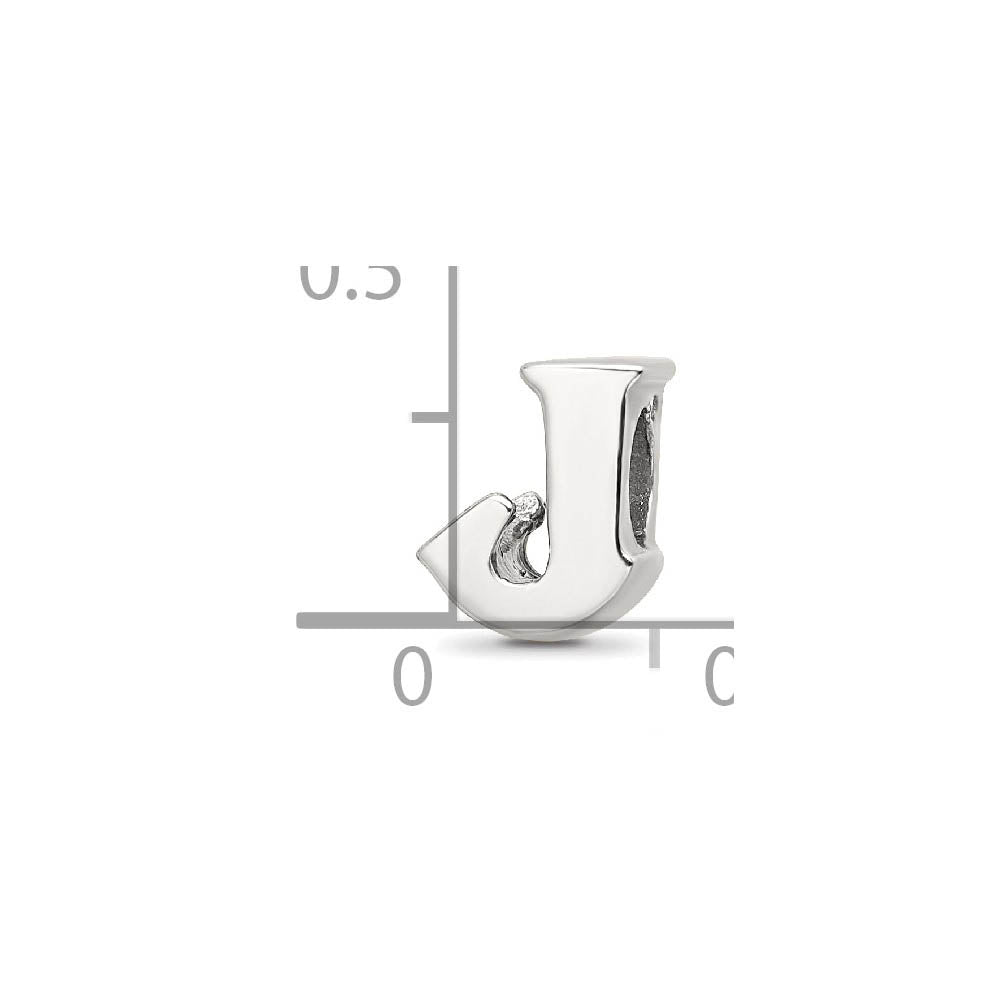 Alternate view of the Sterling Silver Letter J Polished Bead Charm, 10mm by The Black Bow Jewelry Co.
