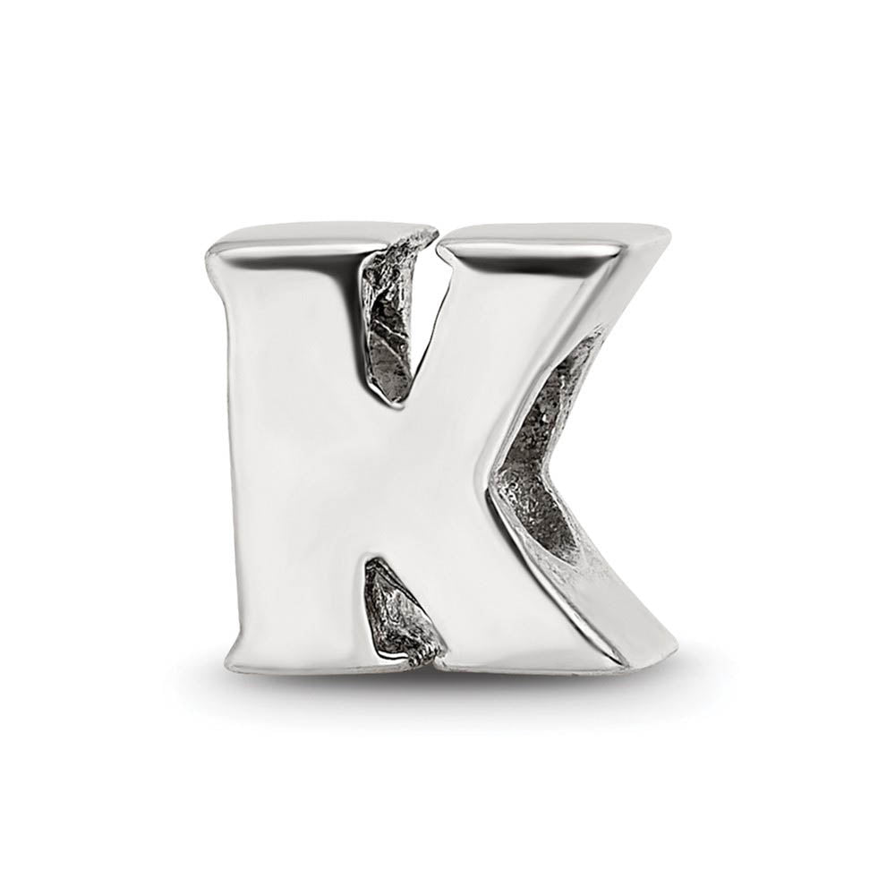 Sterling Silver Letter K Polished Bead Charm, 10mm, Item B8670 by The Black Bow Jewelry Co.