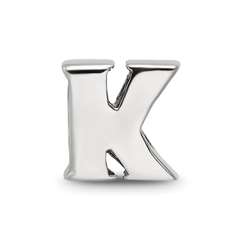 Alternate view of the Sterling Silver Letter K Polished Bead Charm, 10mm by The Black Bow Jewelry Co.