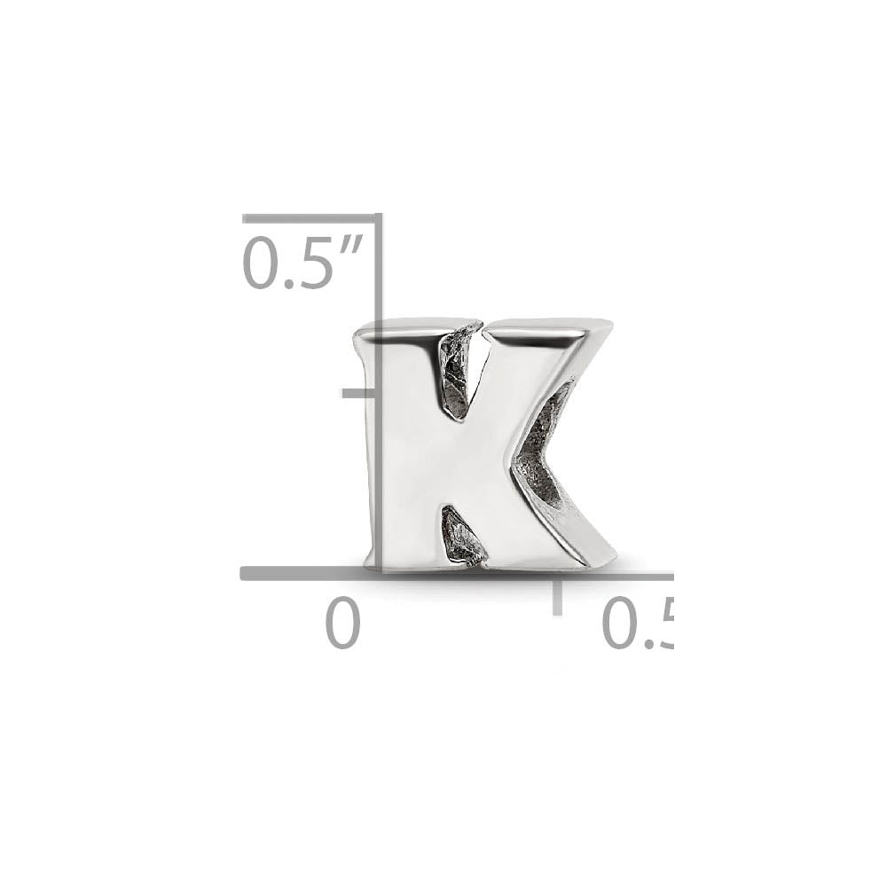 Alternate view of the Sterling Silver Letter K Polished Bead Charm, 10mm by The Black Bow Jewelry Co.