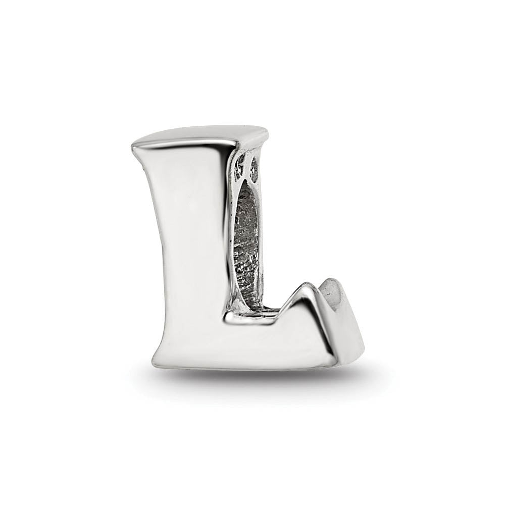 Sterling Silver Letter L Polished Bead Charm, 10mm, Item B8671 by The Black Bow Jewelry Co.