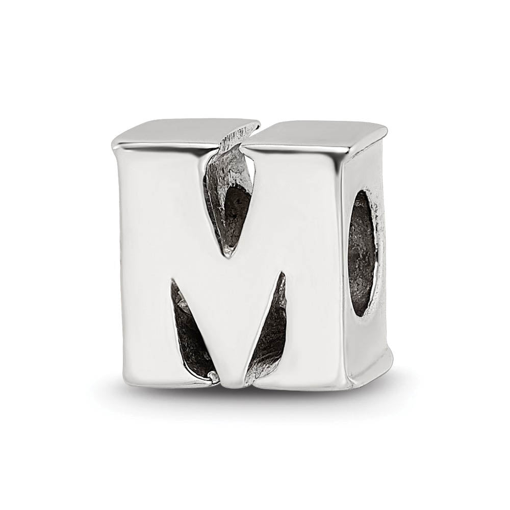Sterling Silver Letter M Polished Bead Charm, 10mm, Item B8672 by The Black Bow Jewelry Co.