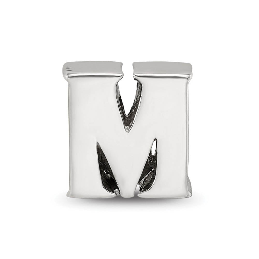 Alternate view of the Sterling Silver Letter M Polished Bead Charm, 10mm by The Black Bow Jewelry Co.