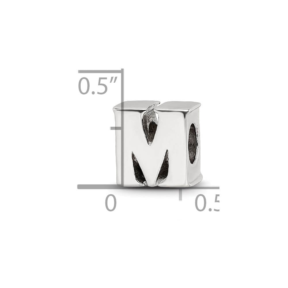 Alternate view of the Sterling Silver Letter M Polished Bead Charm, 10mm by The Black Bow Jewelry Co.