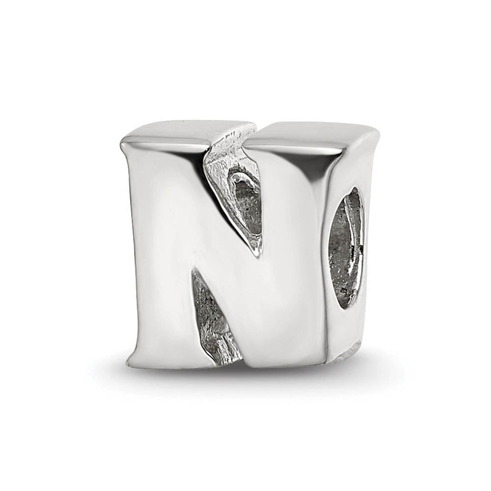 Sterling Silver Letter N Polished Bead Charm, 10mm, Item B8673 by The Black Bow Jewelry Co.