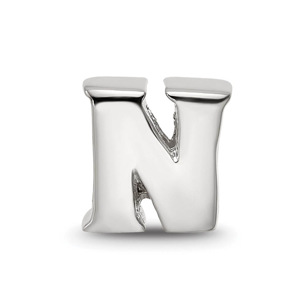 Alternate view of the Sterling Silver Letter N Polished Bead Charm, 10mm by The Black Bow Jewelry Co.