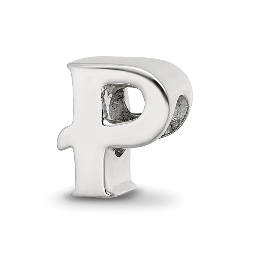 Sterling Silver Letter P Polished Bead Charm, 10mm, Item B8675 by The Black Bow Jewelry Co.