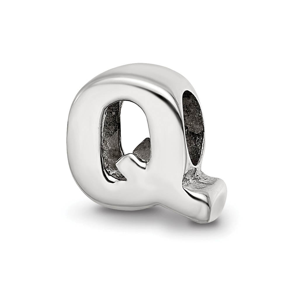 Sterling Silver Letter Q Polished Bead Charm, 10mm, Item B8676 by The Black Bow Jewelry Co.
