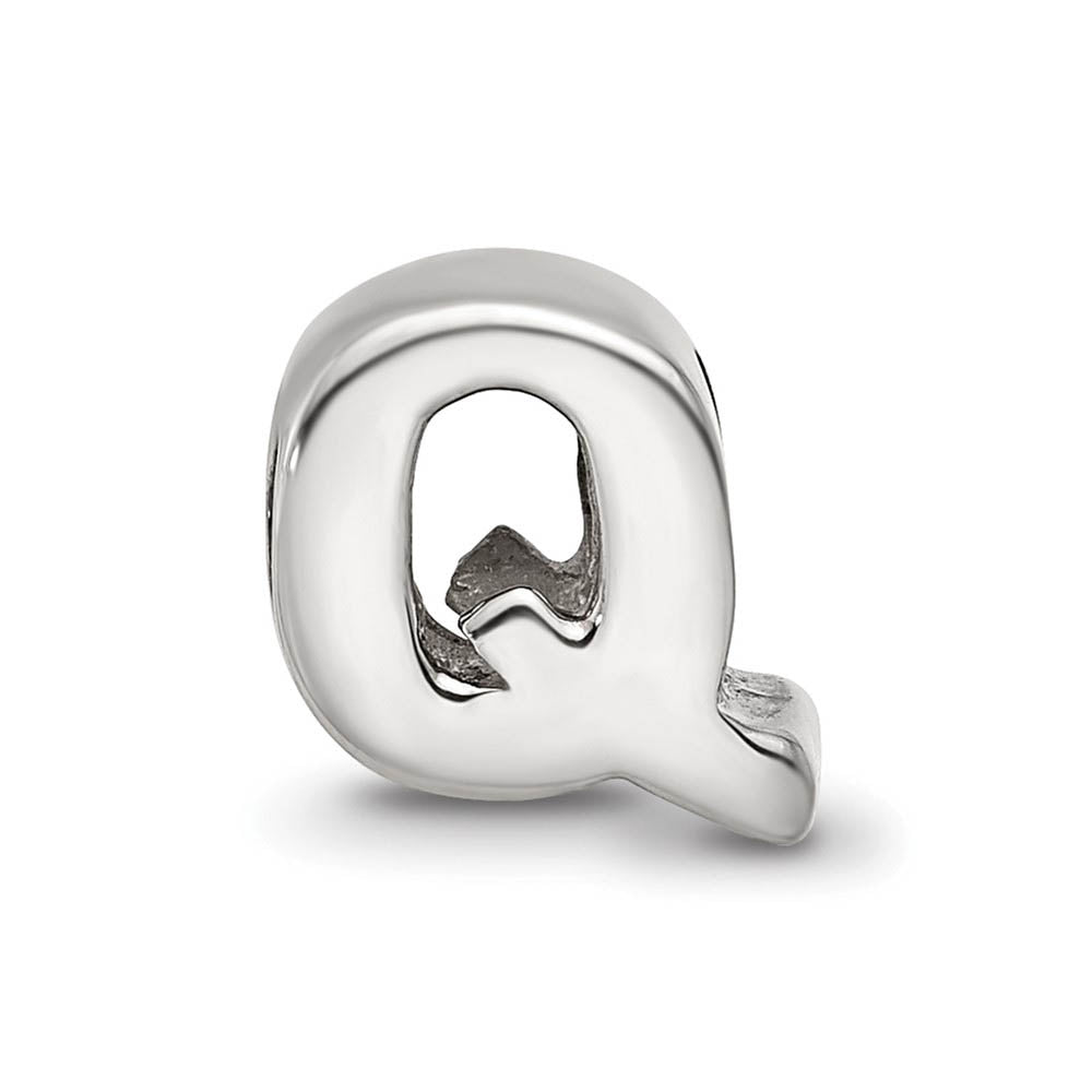 Alternate view of the Sterling Silver Letter Q Polished Bead Charm, 10mm by The Black Bow Jewelry Co.