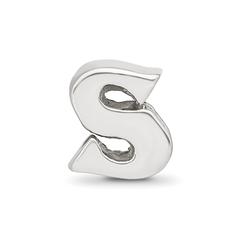 Alternate view of the Sterling Silver Letter S Polished Bead Charm, 10mm by The Black Bow Jewelry Co.