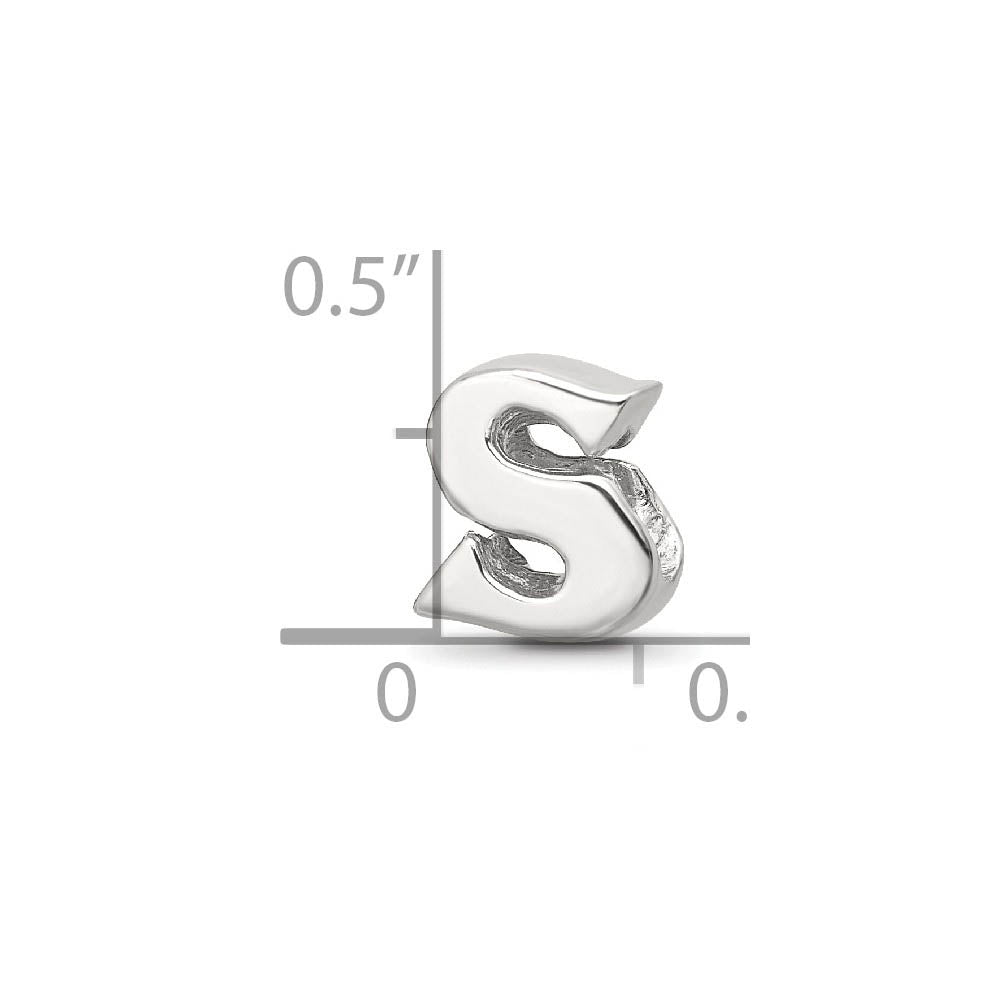 Alternate view of the Sterling Silver Letter S Polished Bead Charm, 10mm by The Black Bow Jewelry Co.
