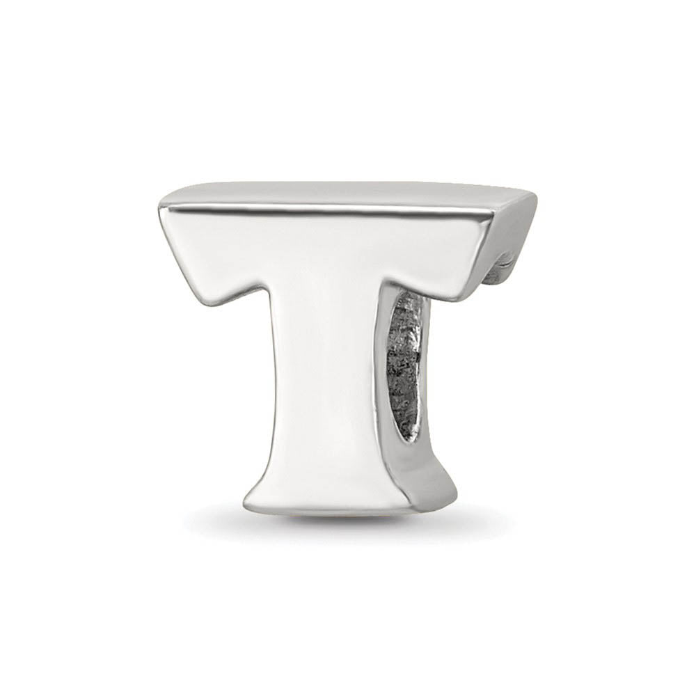 Sterling Silver Letter T Polished Bead Charm, 10mm, Item B8679 by The Black Bow Jewelry Co.