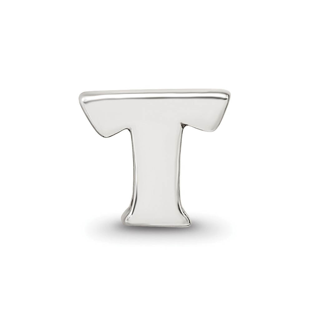 Alternate view of the Sterling Silver Letter T Polished Bead Charm, 10mm by The Black Bow Jewelry Co.