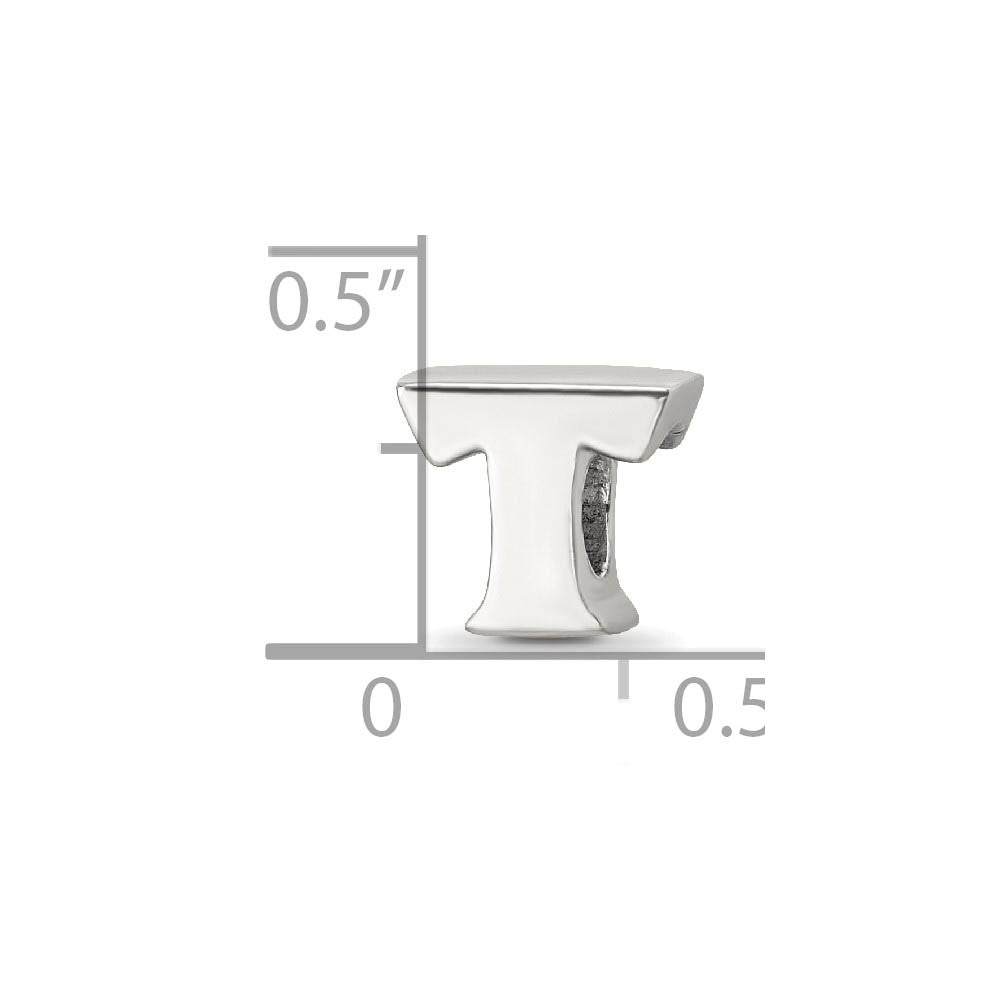 Alternate view of the Sterling Silver Letter T Polished Bead Charm, 10mm by The Black Bow Jewelry Co.