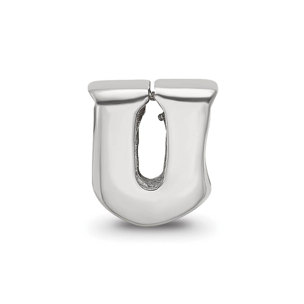 Alternate view of the Sterling Silver Letter U Polished Bead Charm, 10mm by The Black Bow Jewelry Co.