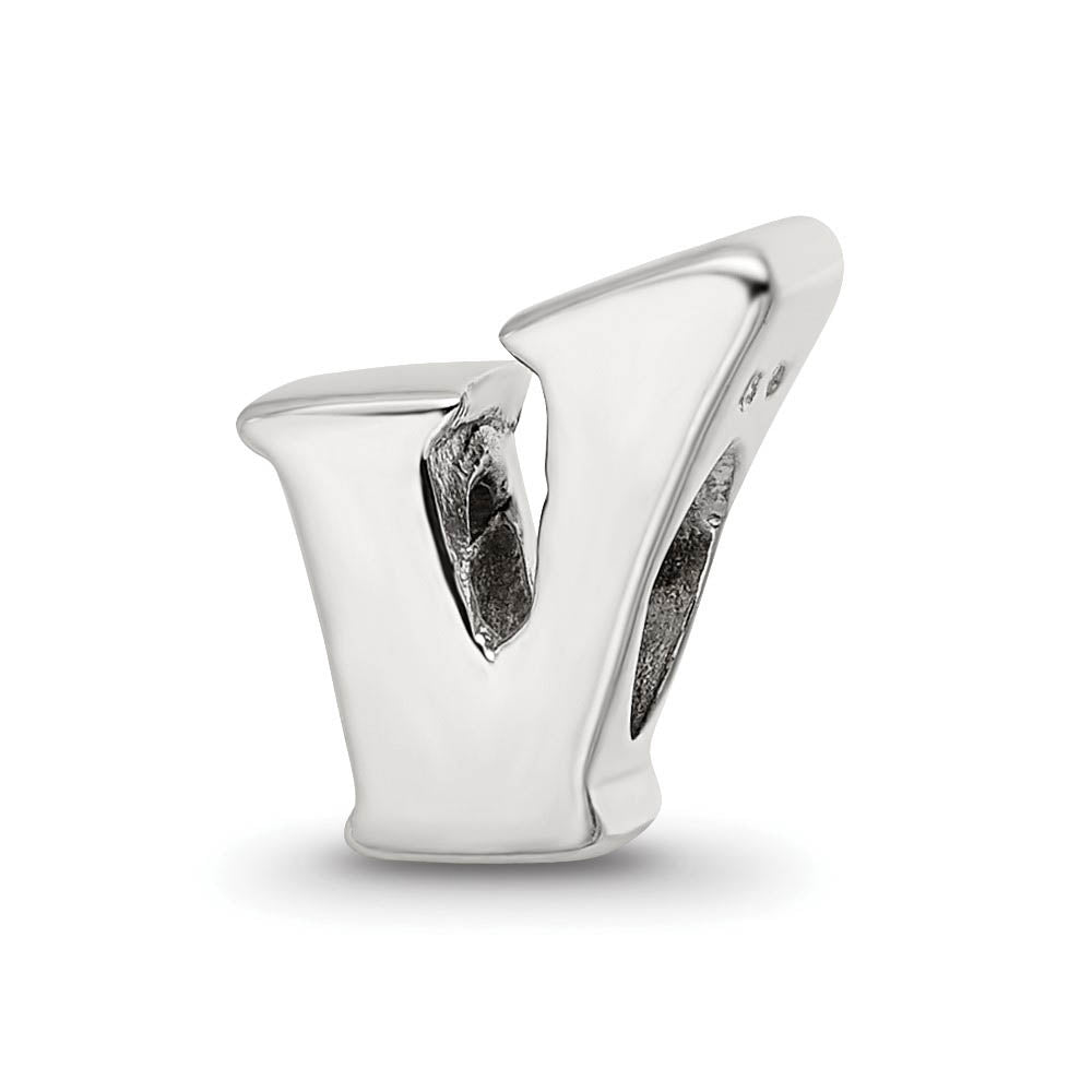 Sterling Silver Letter V Polished Bead Charm, 10mm, Item B8681 by The Black Bow Jewelry Co.