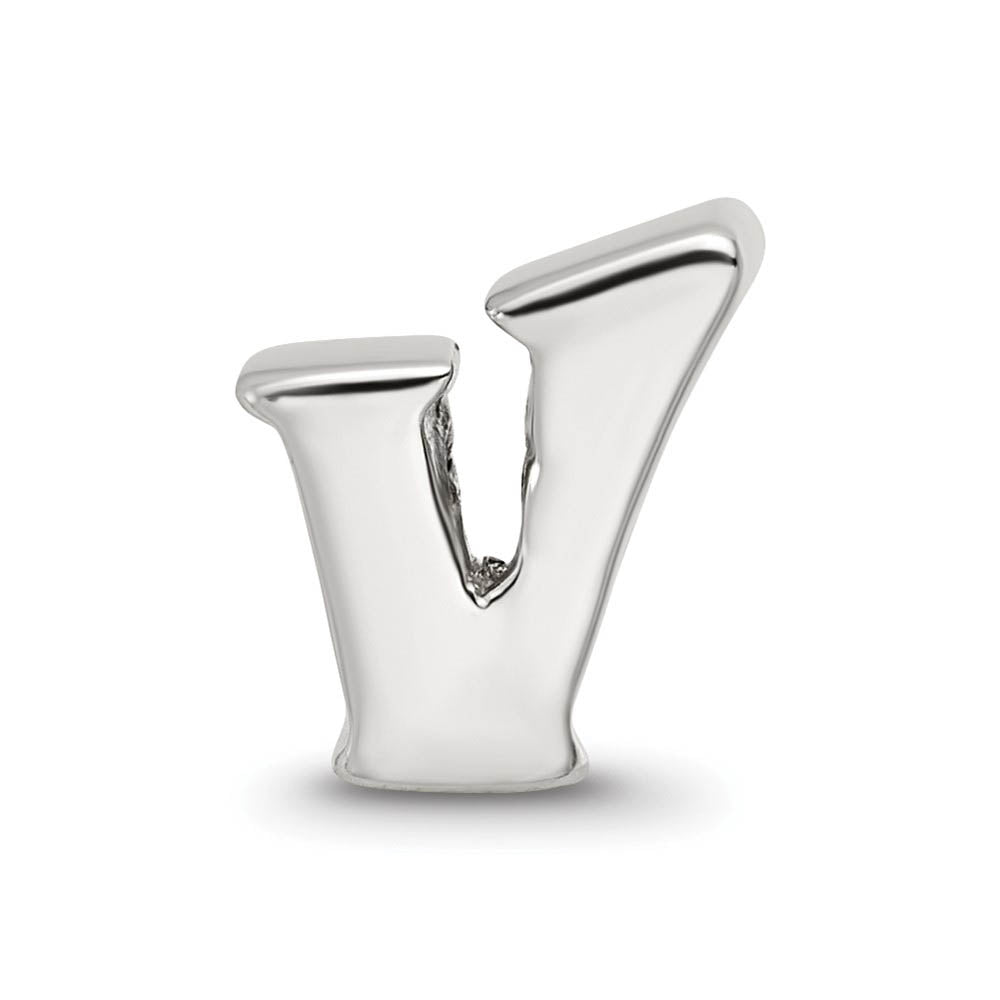 Alternate view of the Sterling Silver Letter V Polished Bead Charm, 10mm by The Black Bow Jewelry Co.