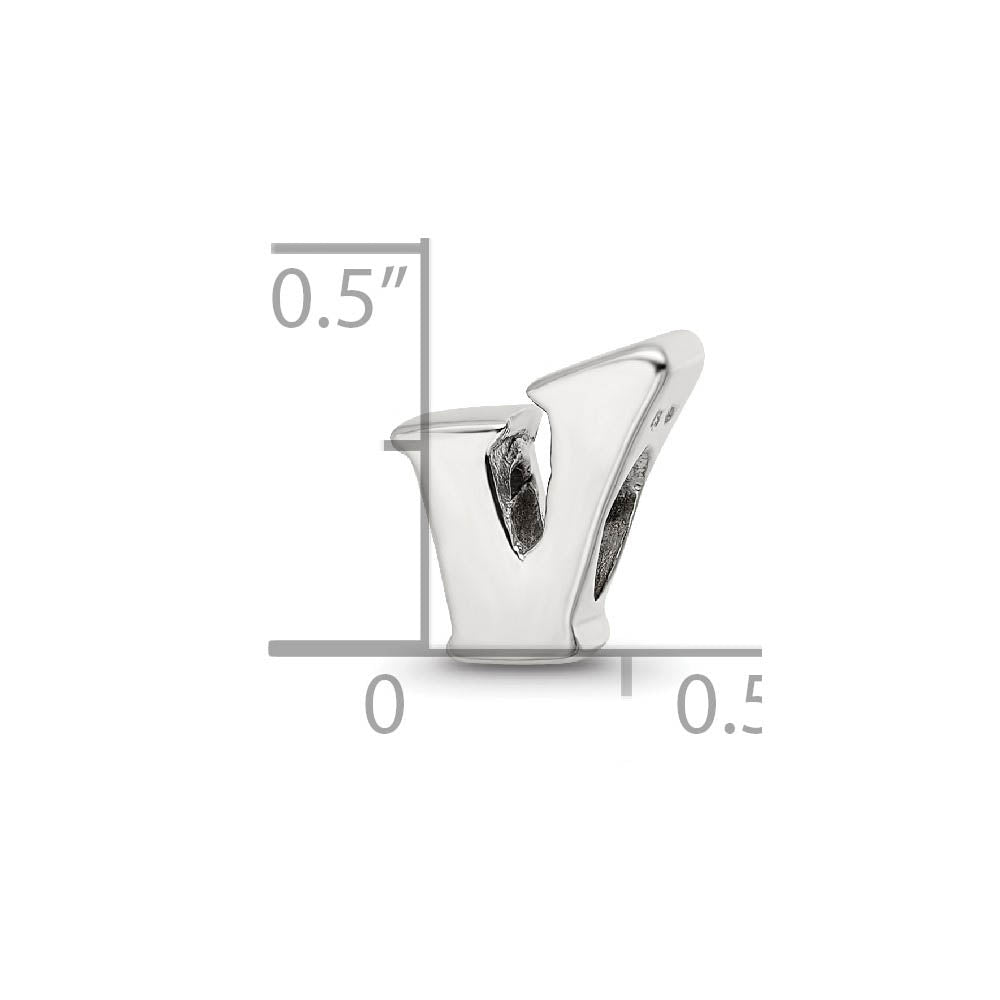 Alternate view of the Sterling Silver Letter V Polished Bead Charm, 10mm by The Black Bow Jewelry Co.