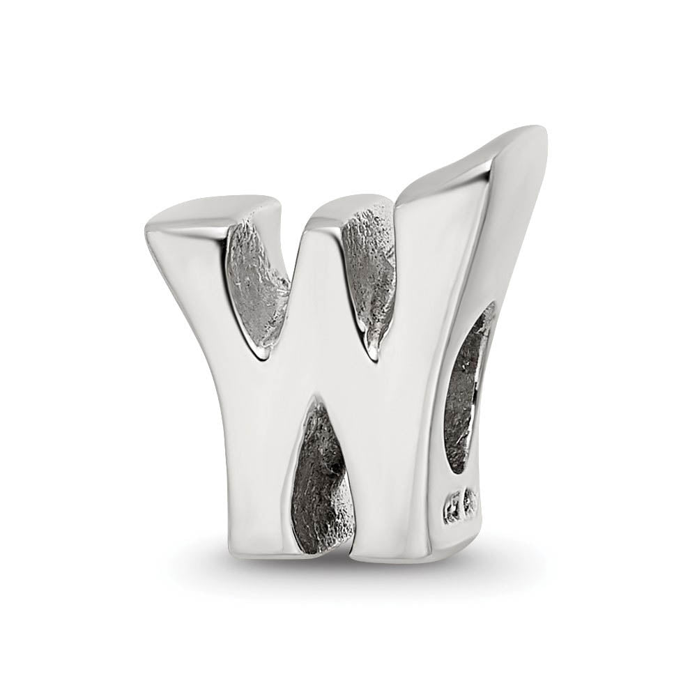 Sterling Silver Letter W Polished Bead Charm, 10mm, Item B8682 by The Black Bow Jewelry Co.