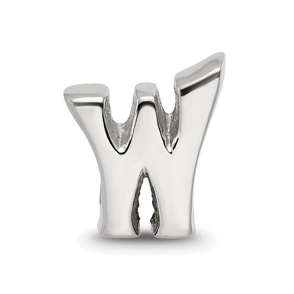 Alternate view of the Sterling Silver Letter W Polished Bead Charm, 10mm by The Black Bow Jewelry Co.