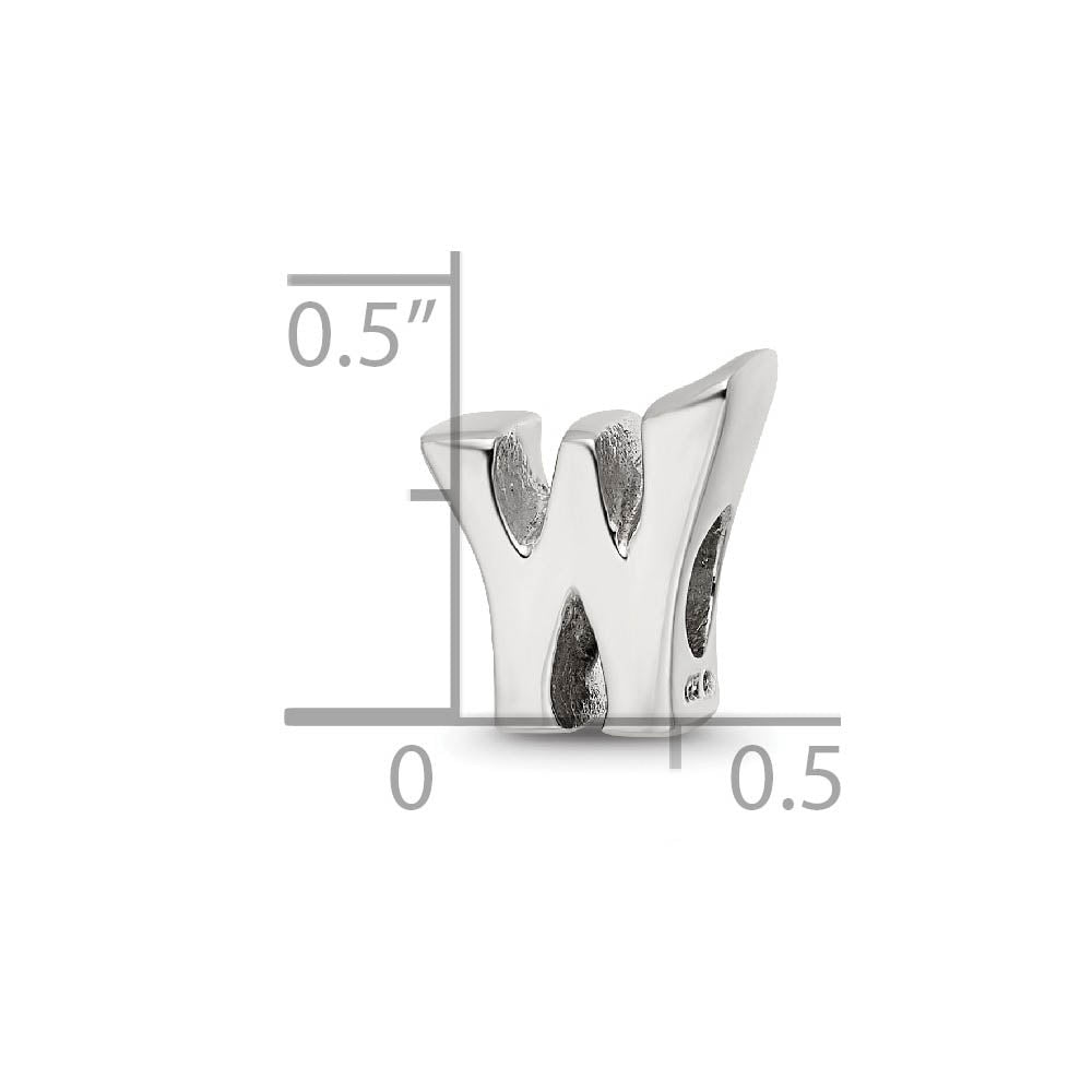 Alternate view of the Sterling Silver Letter W Polished Bead Charm, 10mm by The Black Bow Jewelry Co.