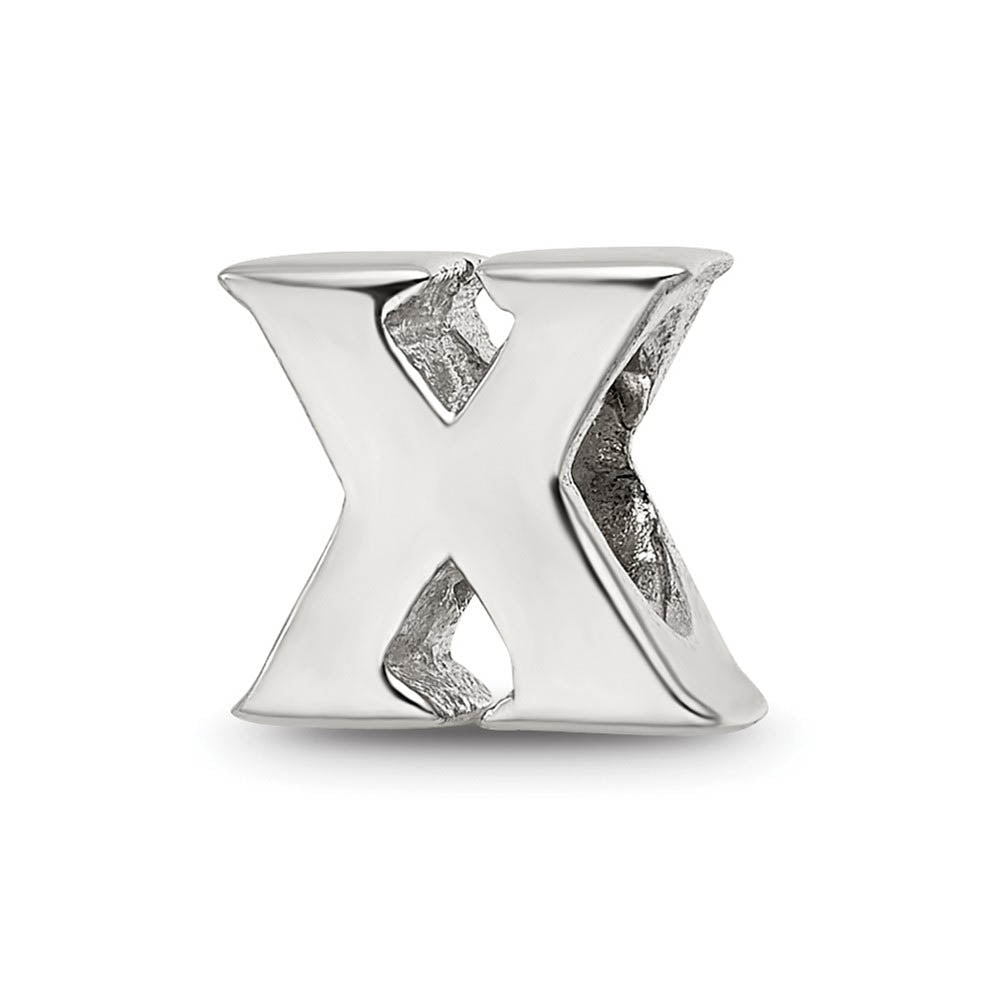 Sterling Silver Letter X Polished Bead Charm, 10mm, Item B8683 by The Black Bow Jewelry Co.