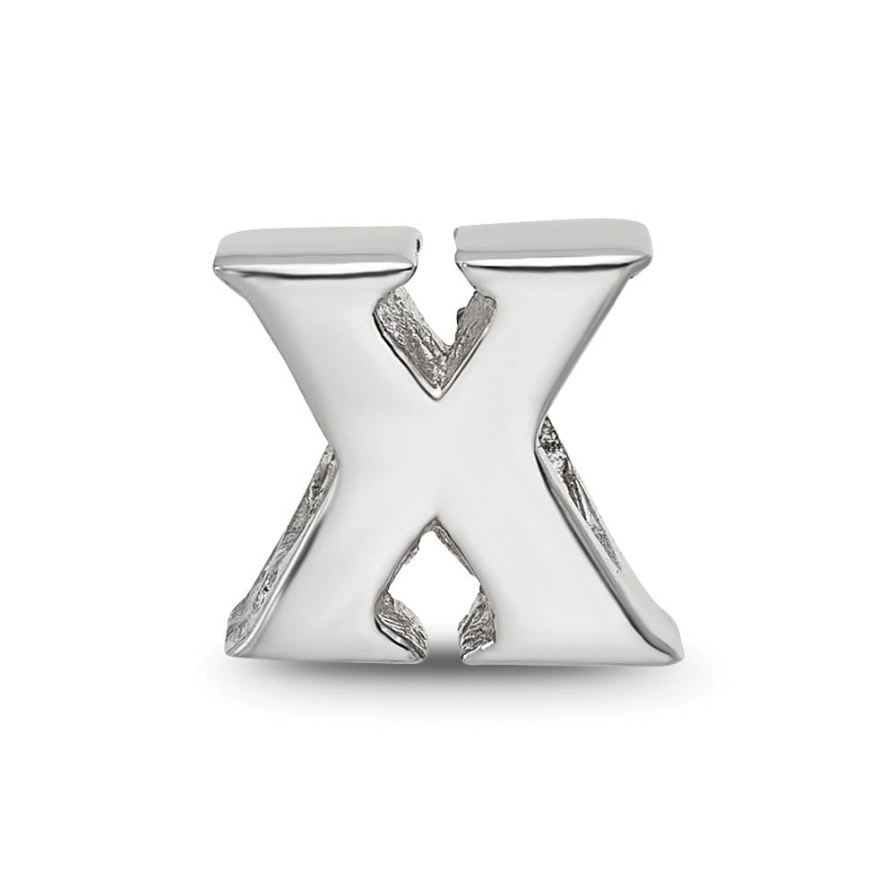 Alternate view of the Sterling Silver Letter X Polished Bead Charm, 10mm by The Black Bow Jewelry Co.