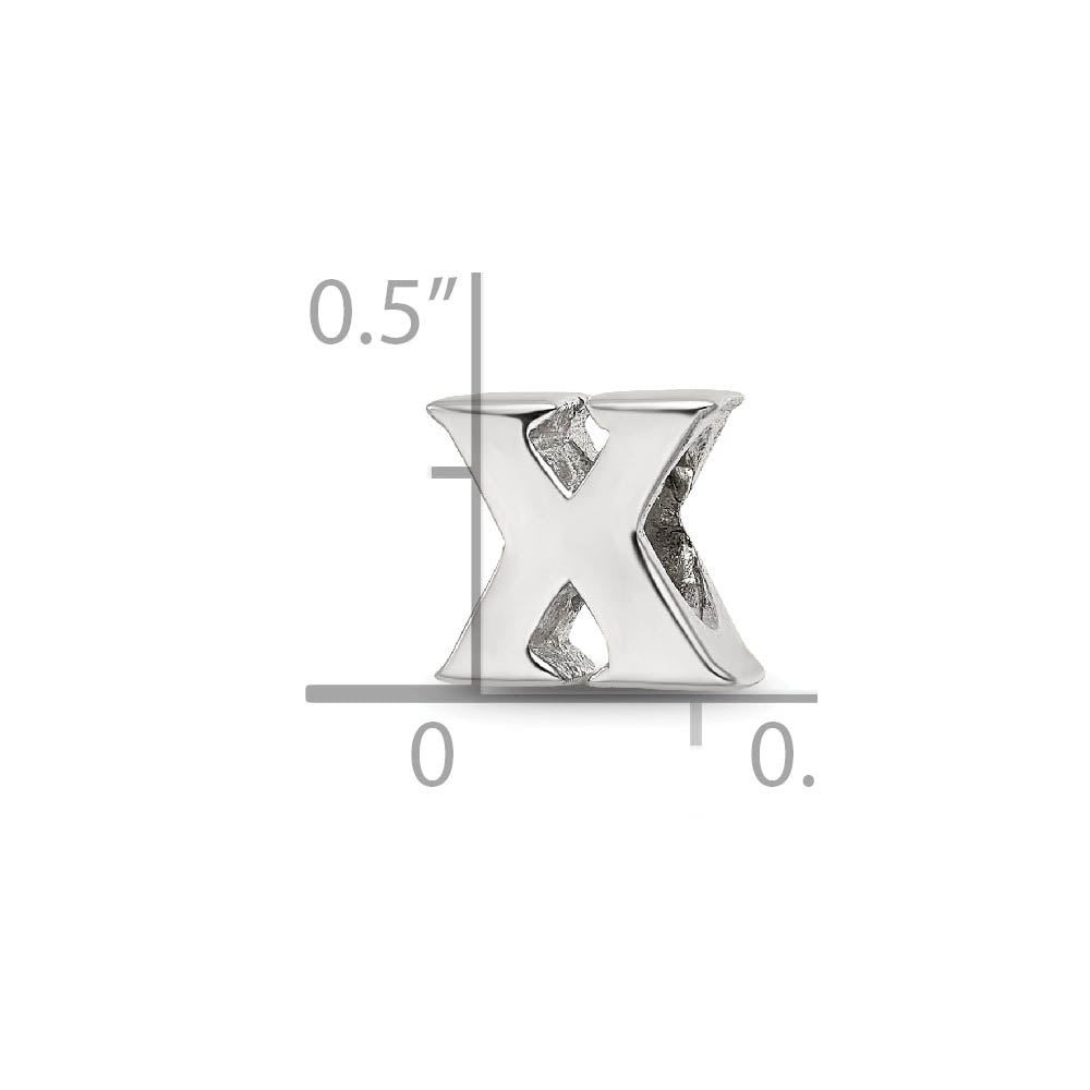 Alternate view of the Sterling Silver Letter X Polished Bead Charm, 10mm by The Black Bow Jewelry Co.