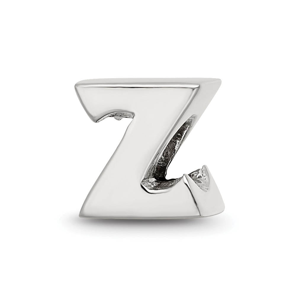 Sterling Silver Letter Z Polished Bead Charm, 10mm, Item B8685 by The Black Bow Jewelry Co.