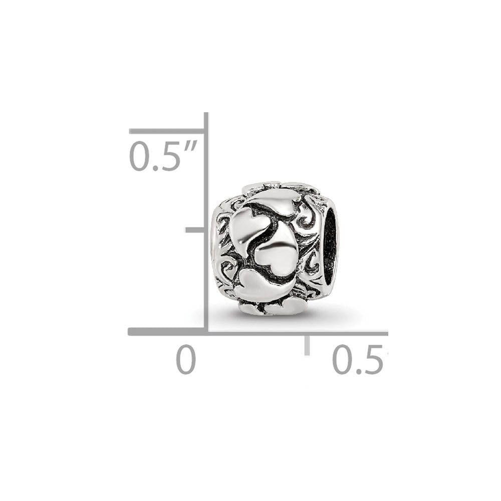 Alternate view of the Sterling Silver Hearts Bead Charm by The Black Bow Jewelry Co.