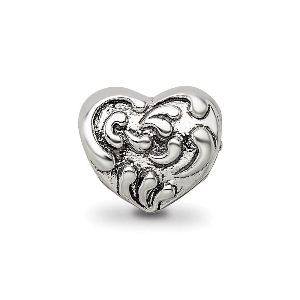 Alternate view of the Sterling Silver Scroll Heart Bead Charm by The Black Bow Jewelry Co.