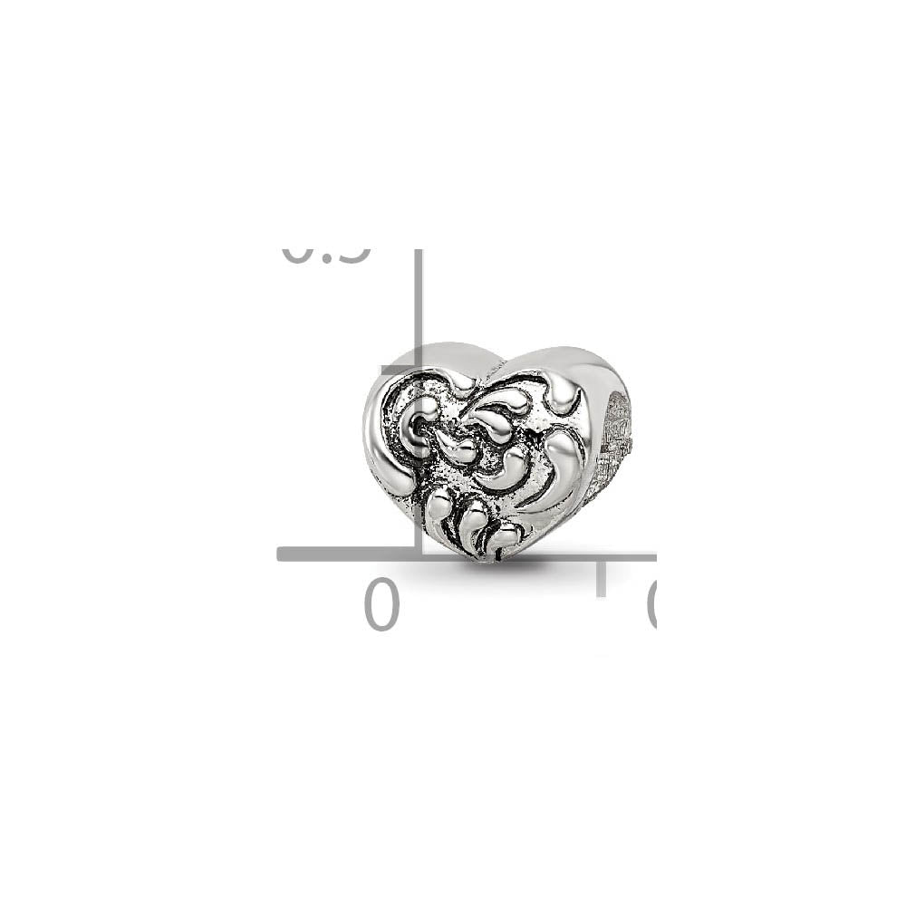 Alternate view of the Sterling Silver Scroll Heart Bead Charm by The Black Bow Jewelry Co.