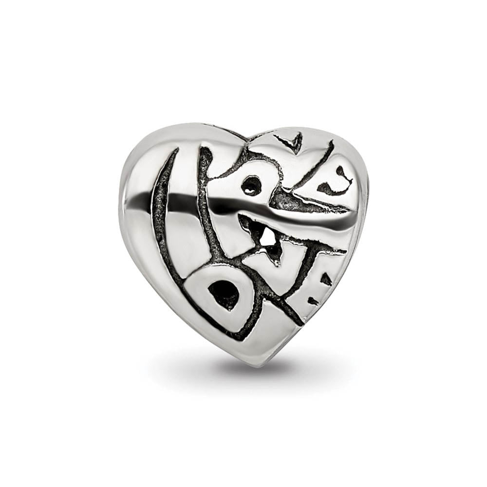 Alternate view of the Sterling Silver True Love Heart Bead Charm by The Black Bow Jewelry Co.