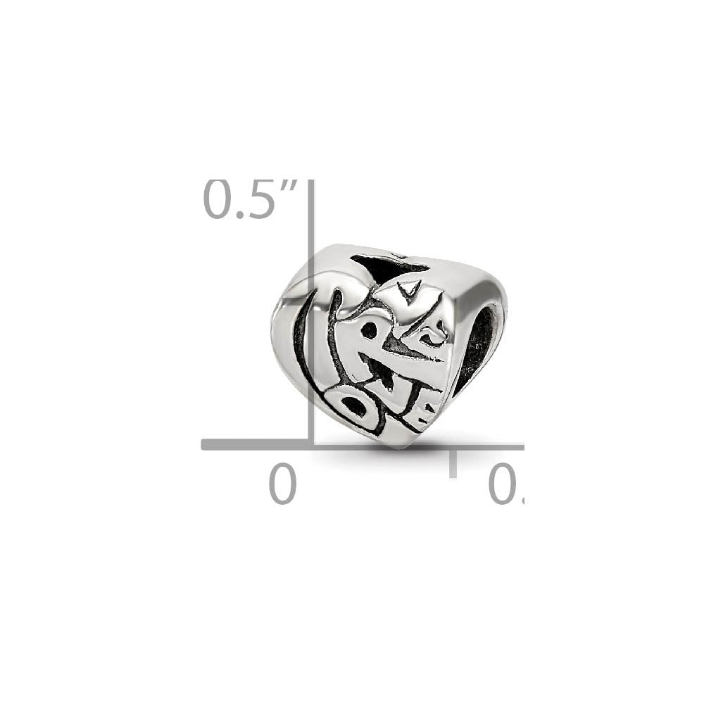 Alternate view of the Sterling Silver True Love Heart Bead Charm by The Black Bow Jewelry Co.