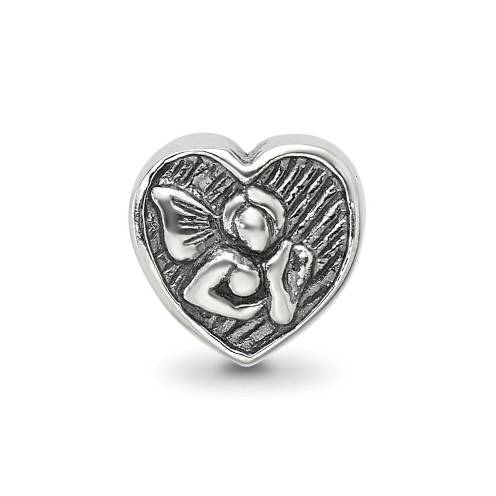 Alternate view of the Sterling Silver Angel in Your Heart Bead Charm by The Black Bow Jewelry Co.